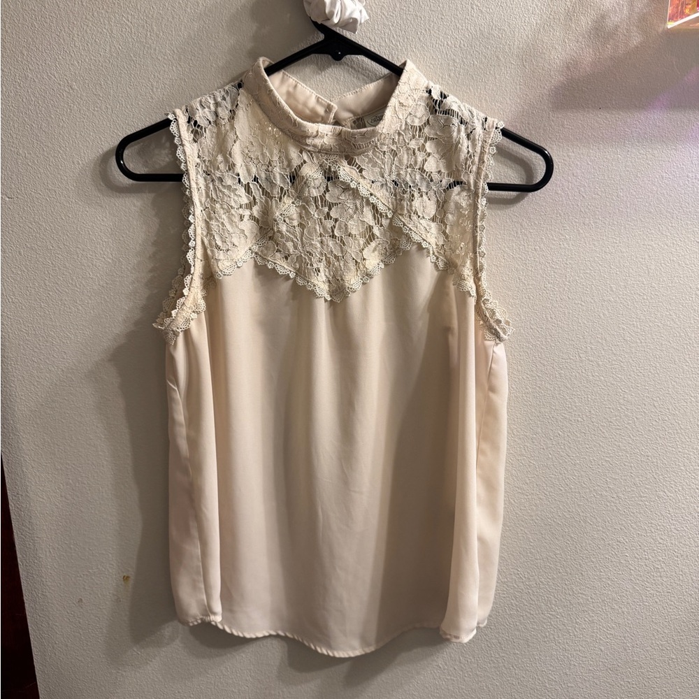 Elegant Cream Lace Sleeveless Top